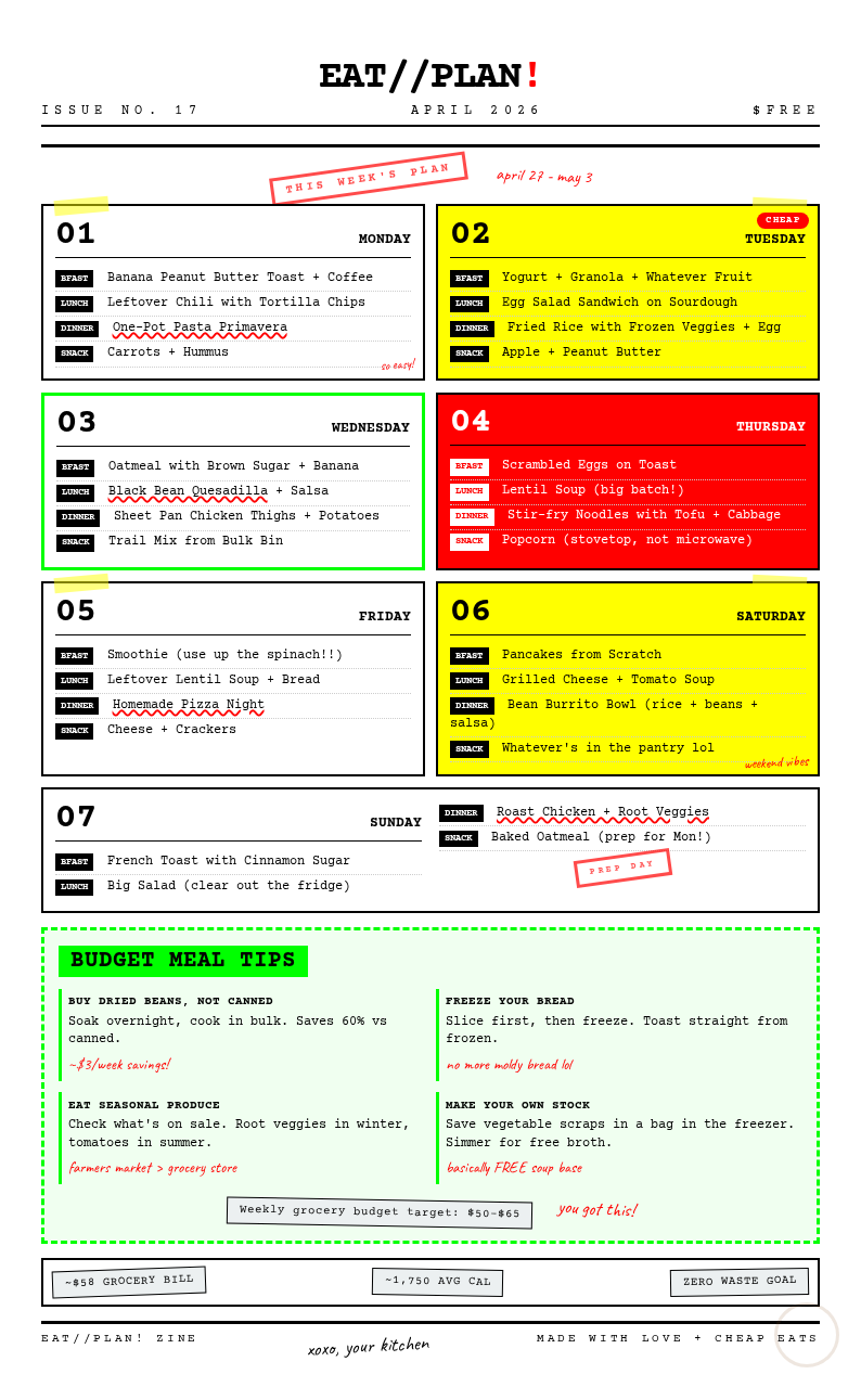 Creative zine style meal plan